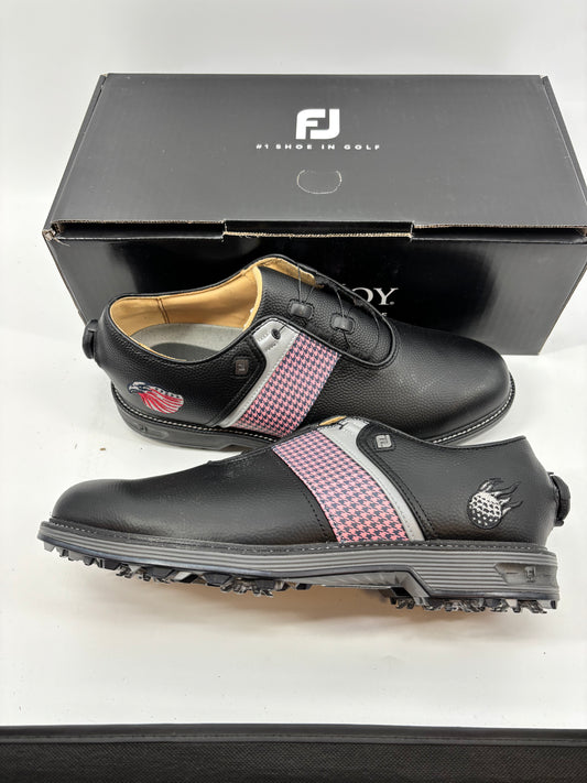 Footjoy Myjoys Premiere BOA Packard Golf Shoes Black Pink Rare 9.5 Wide Logos