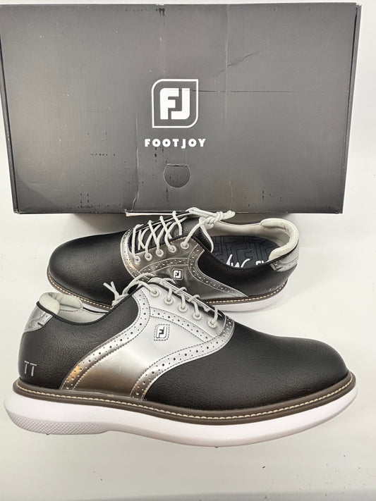 Footjoy Myjoys Traditions Series Golf Shoes Black Shiny Silver 12 Medium
