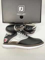 Footjoy Myjoys Traditions Series Golf Shoes Black Shiny Silver USA 10 M