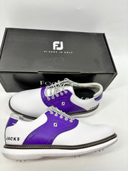 Footjoy Myjoys Traditions Series Golf Shoes White Custom Purple JACKS 8.5 M