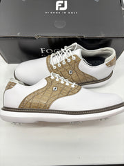 Footjoy Myjoys Traditions Series Golf Shoes White Tan Customer Gator 9.5 Medium