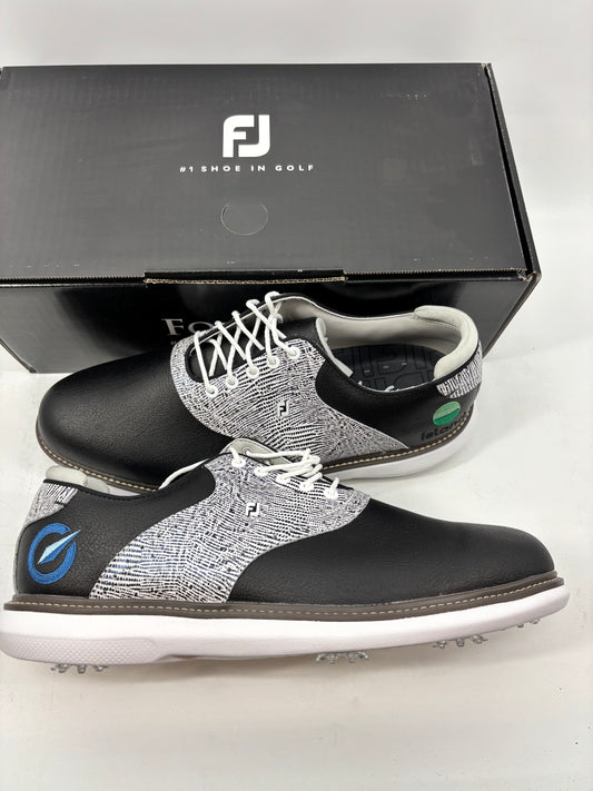 Footjoy Myjoys Traditions Series Golf Shoes Black Custom Logos 11.5 Wide