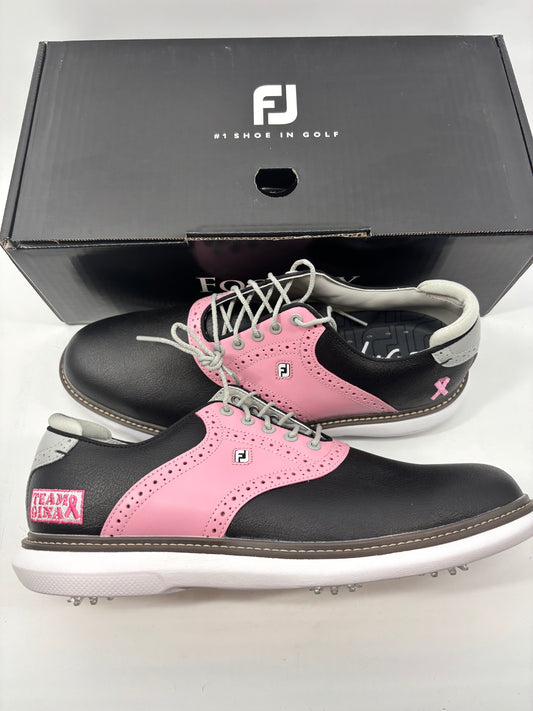 Footjoy Myjoys Traditions Series Golf Shoes Black Custom Pink Ribbon 11.5 Medium