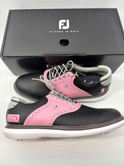 Footjoy Myjoys Traditions Series Golf Shoes Black Custom Pink Ribbon 11.5 Medium