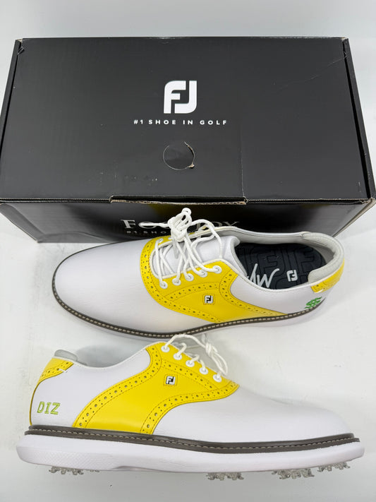 Footjoy Myjoys Traditions Series Golf Shoes White Yellow Money Sign 10 Medium
