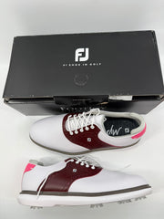 Footjoy Myjoys Traditions Series Golf Shoes White Maroon Pink 10.5 Extra Wide