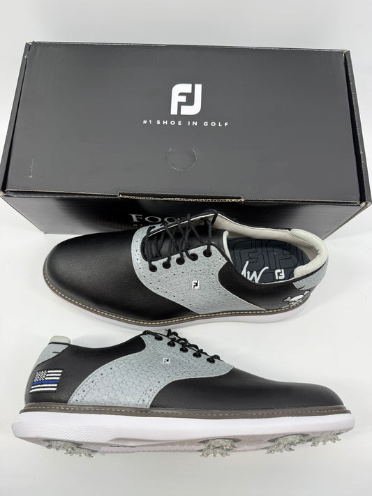 Footjoy Myjoys Traditions Series Golf Shoes Black Thin Blue Line Flag 12 Medium