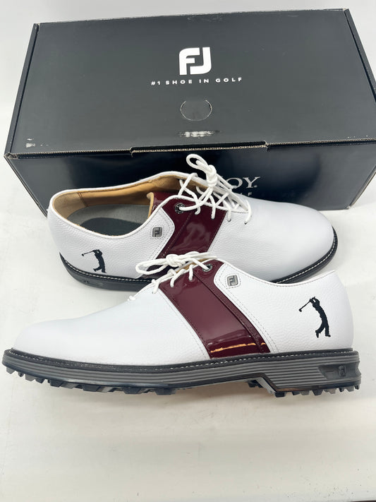 Footjoy Myjoys Premiere Series Packard Golf Shoes White Red Patent Leather 9 M