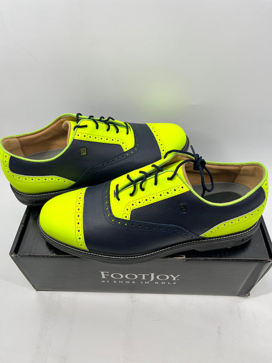 Footjoy Myjoys Premiere Series Tarlow Spikeless Golf Shoes Dark Blue Lime 12 W