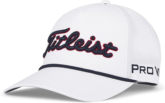 Titleist Golf Tour Rope Hat 2025 White Navy Red Mesh Material Adjustable Back