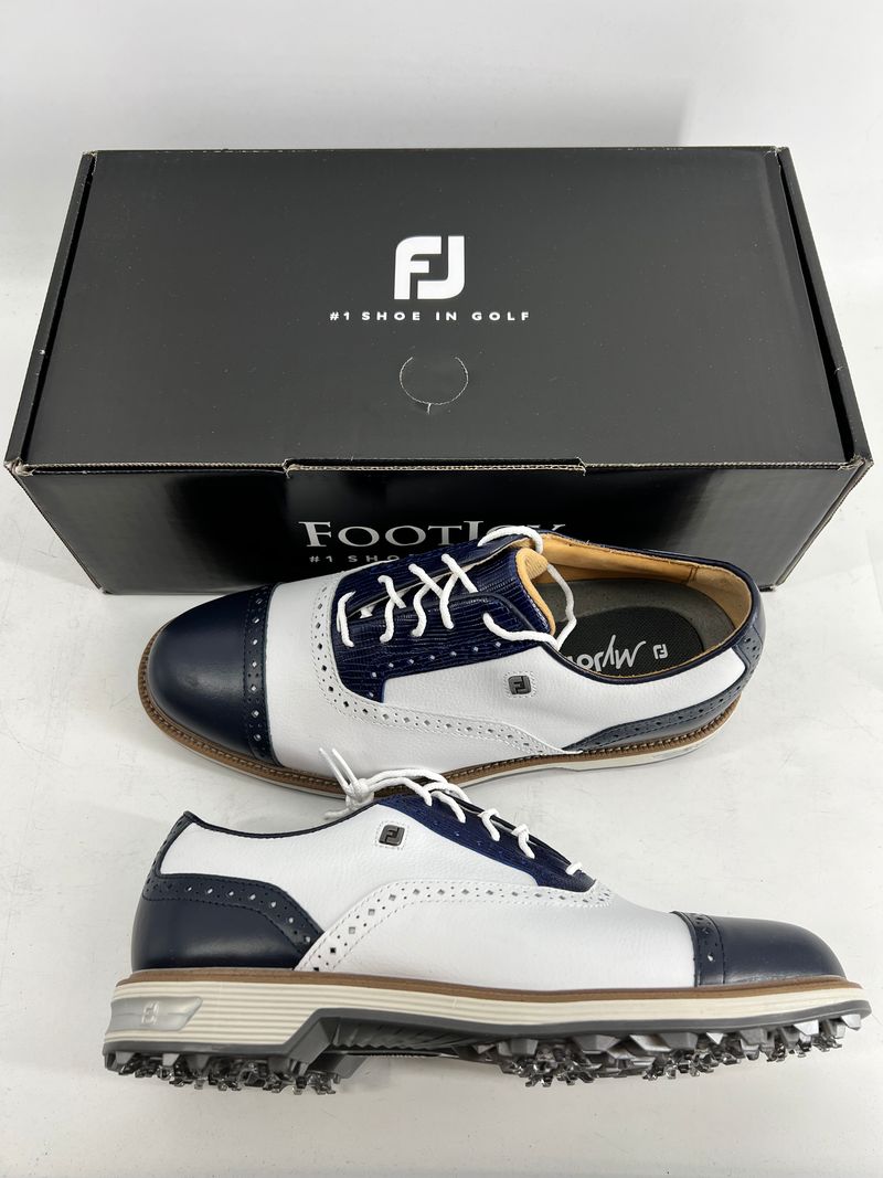 Footjoy Myjoys Premiere Series Packard Golf Shoes White Navy 8 W