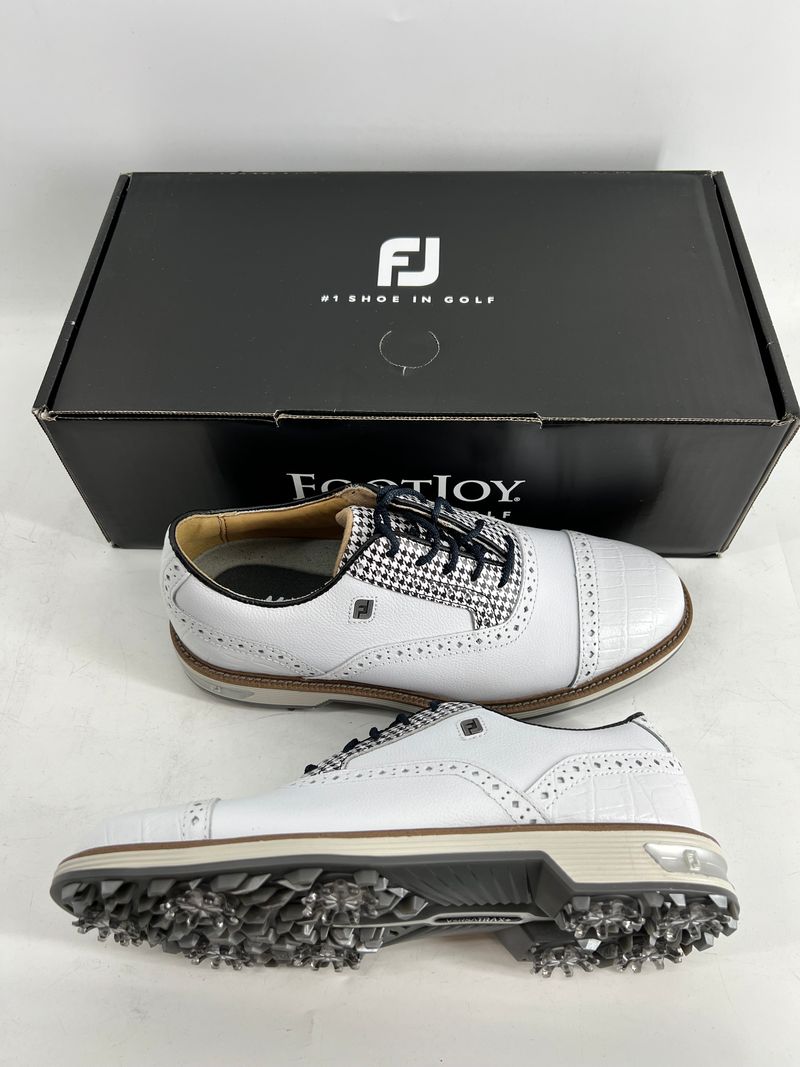 Footjoy Myjoys Premiere Series Packard Golf Shoes White Houndstooth 6 N