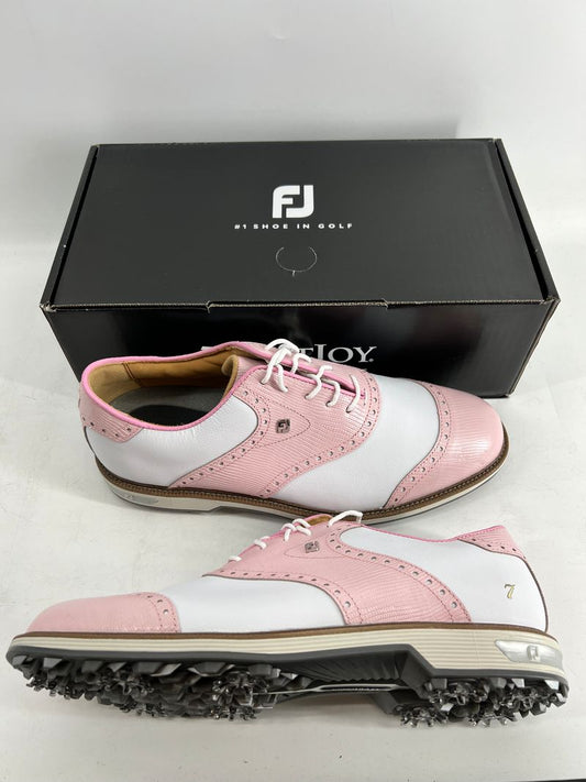 Footjoy Myjoys Premiere Series Wilcox Golf Shoes White Pink "7" Logo 11 Medium