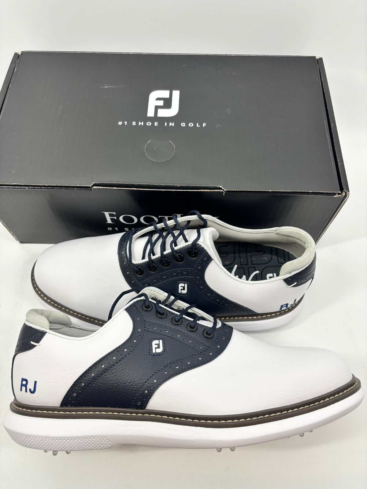 Footjoy Myjoys Traditions Series Golf Shoes White Navy Blue  Custom 9 Medium
