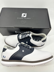 Footjoy Myjoys Traditions Series Golf Shoes White Navy Blue  Custom 9 Medium