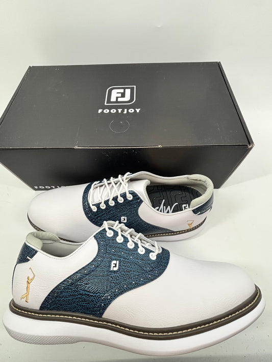 Footjoy Myjoys Traditions Series Golf Shoes White Blue Custom Logos 11.5 Medium