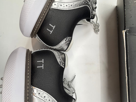 Footjoy Myjoys Traditions Series Golf Shoes Black Shiny Silver 12 Medium