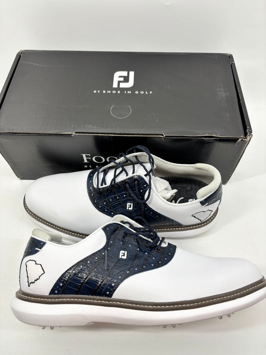 Footjoy Myjoys Traditions Series Golf Shoes White Blue South Carolina 10.5