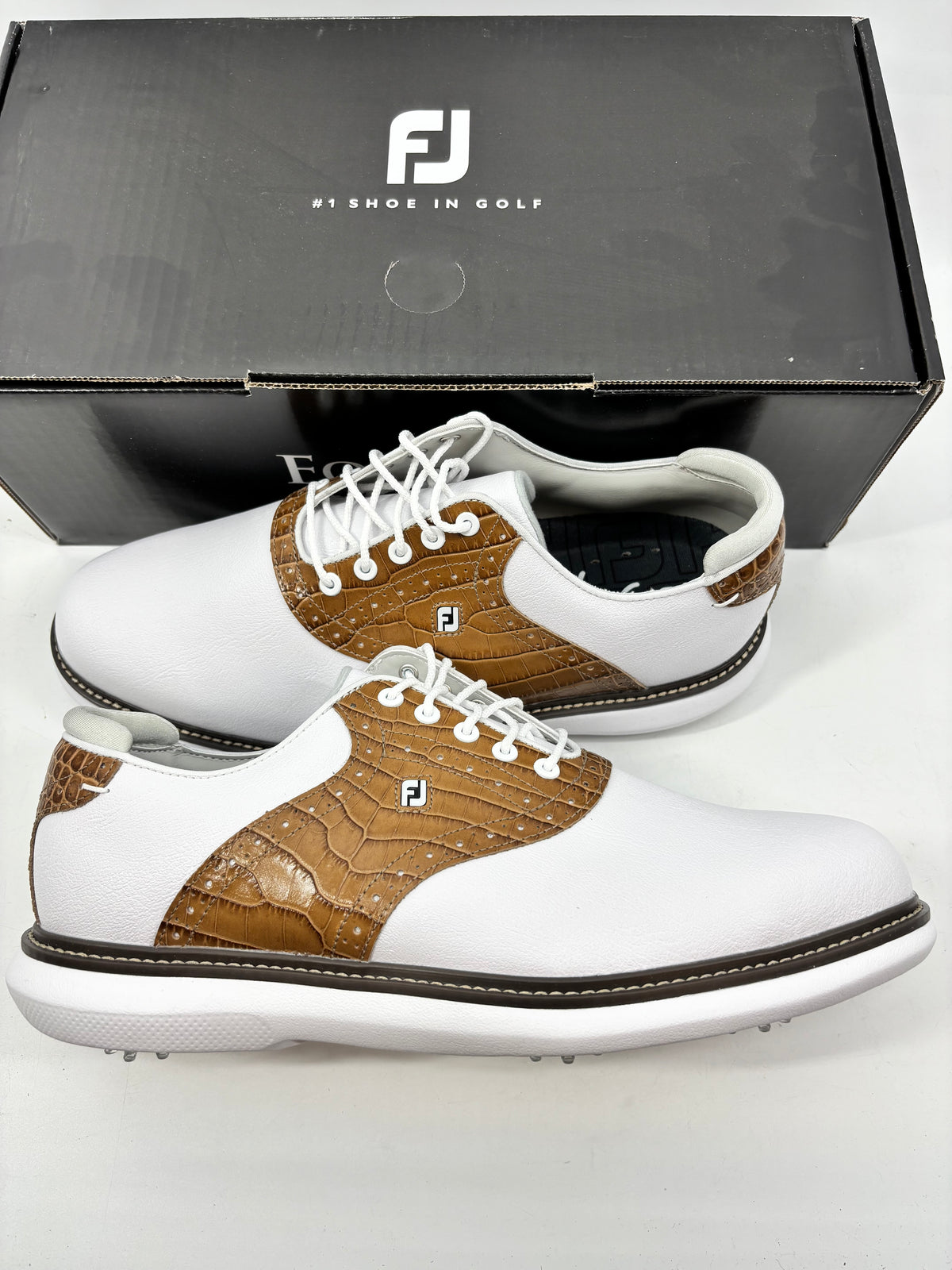 Footjoy Myjoys Traditions Series Golf Shoes White Brown Gator Custom 10 Wide