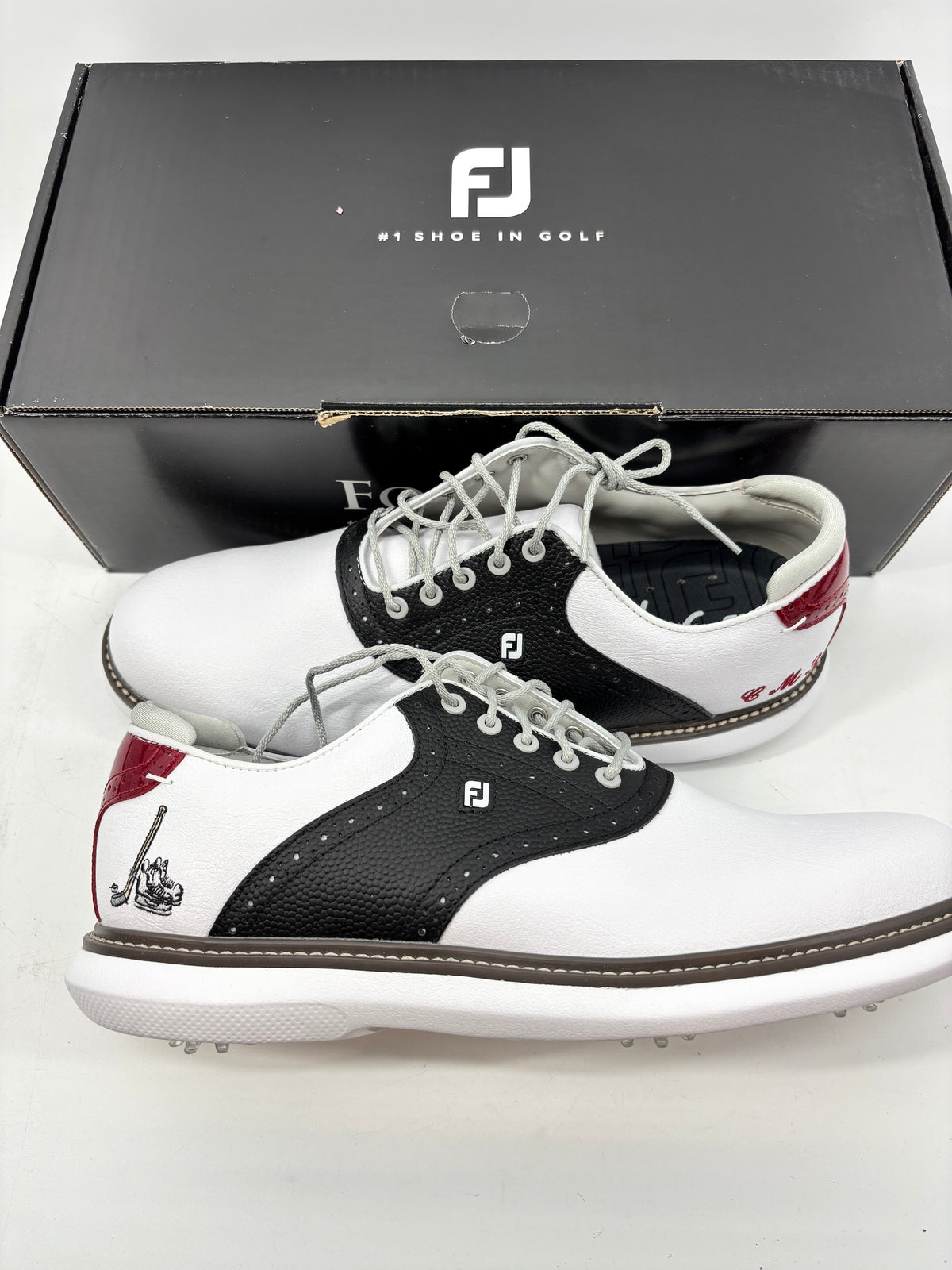 Footjoy Myjoys Traditions Series Golf Shoes White Black Red 10.5 M Hockey