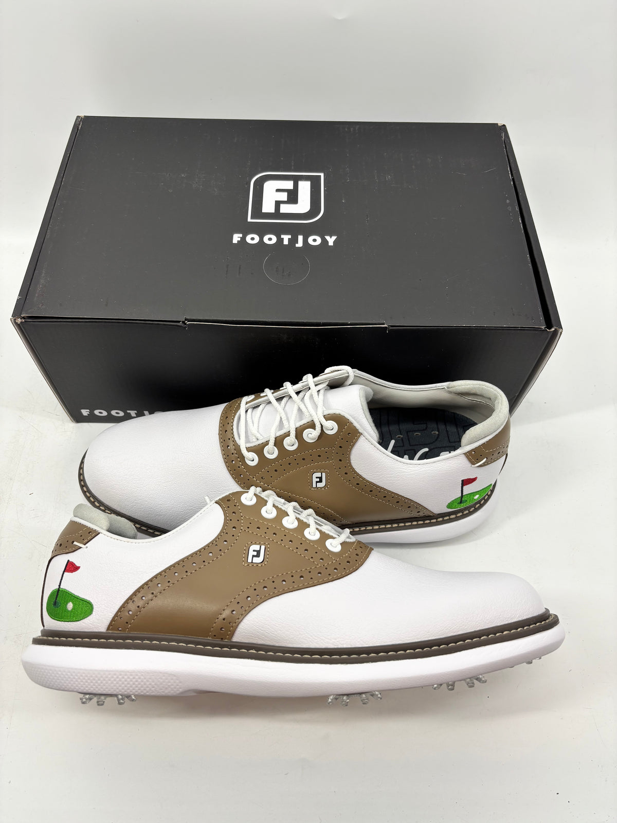 Footjoy Myjoys Traditions Series Golf Shoes White Brown Custom 8 Medium Logos