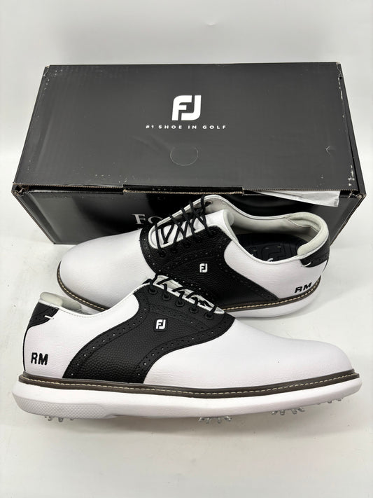 Footjoy Myjoys Traditions Series Golf Shoes White Black RM Logos 11 Wide