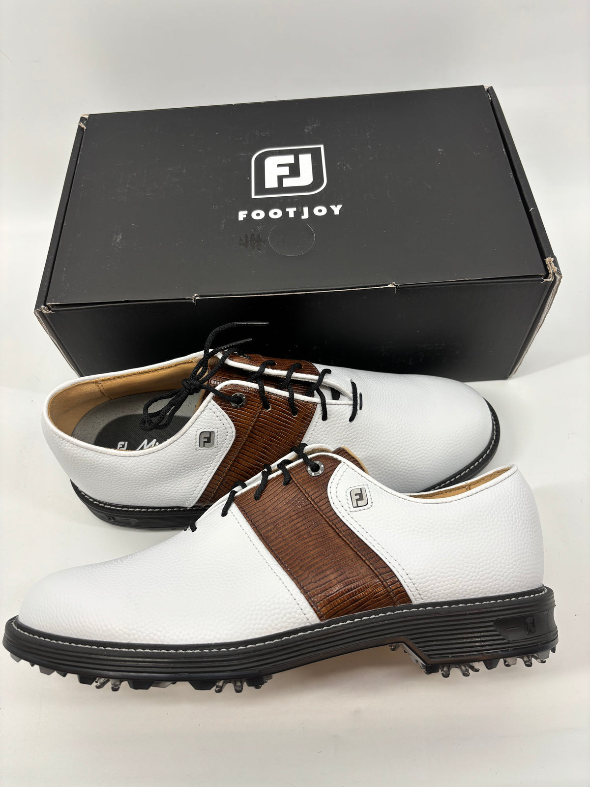 Footjoy Myjoys Premiere Series Packard Golf Shoes Custom White Brown 8.5 Medium