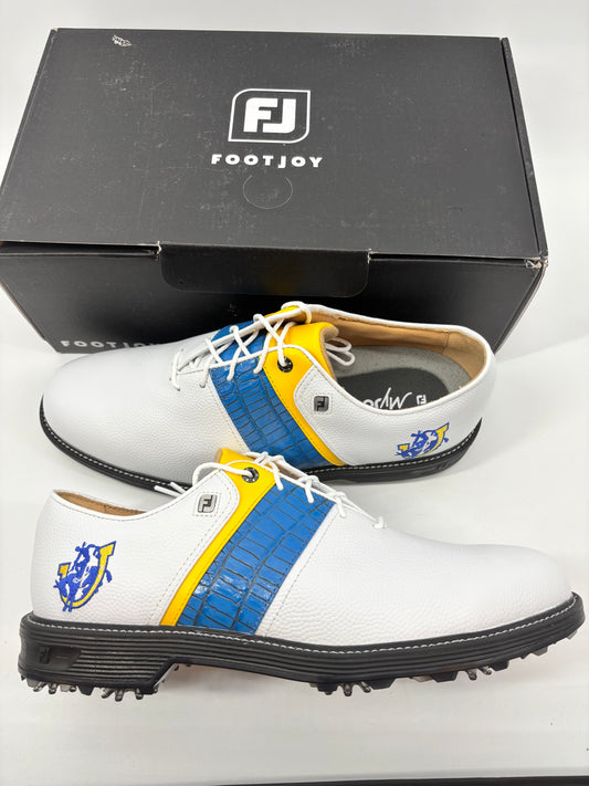 Footjoy Myjoys Premiere Custom Packard Golf Shoes White Blue Yellow 10 M
