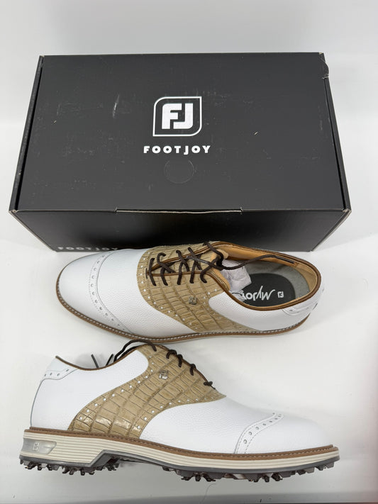 Footjoy Myjoys Premiere Series Wilcox Golf Shoes White Tan Saddle 9.5 Medium