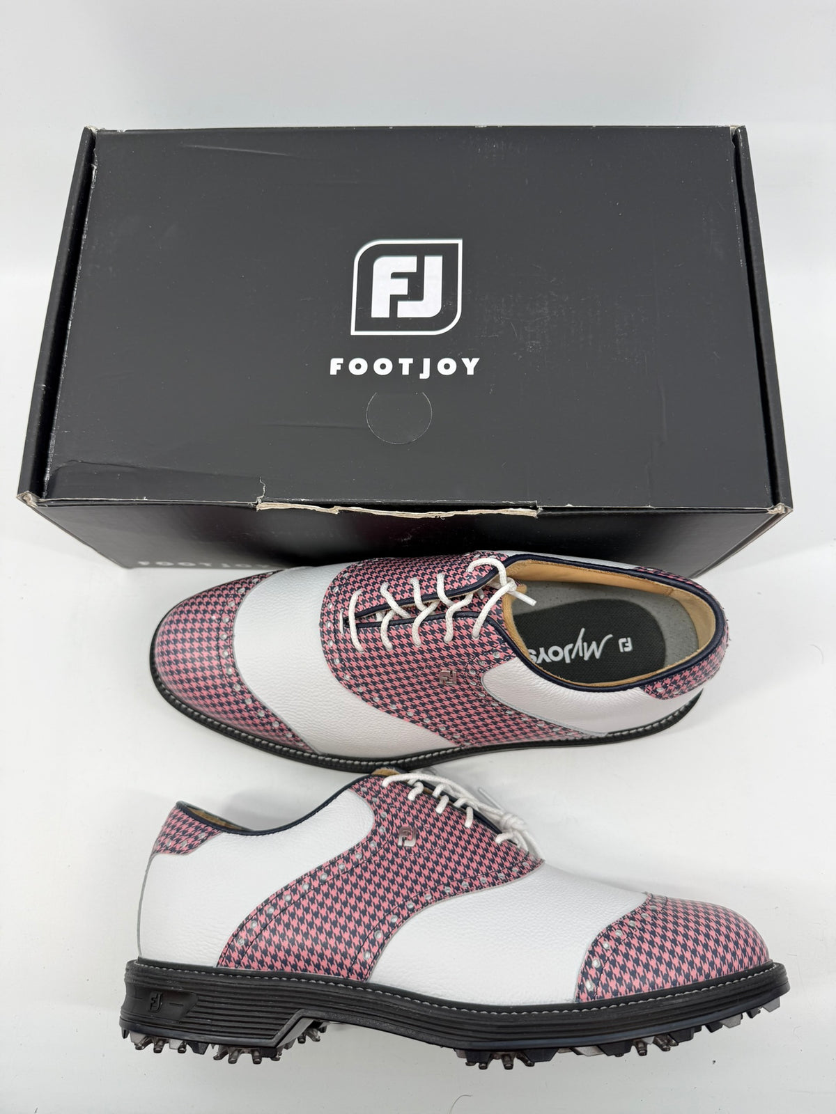 Footjoy Myjoys Premiere Series Wilcox Golf Shoes Pink Houndstooth 8.5 Wide