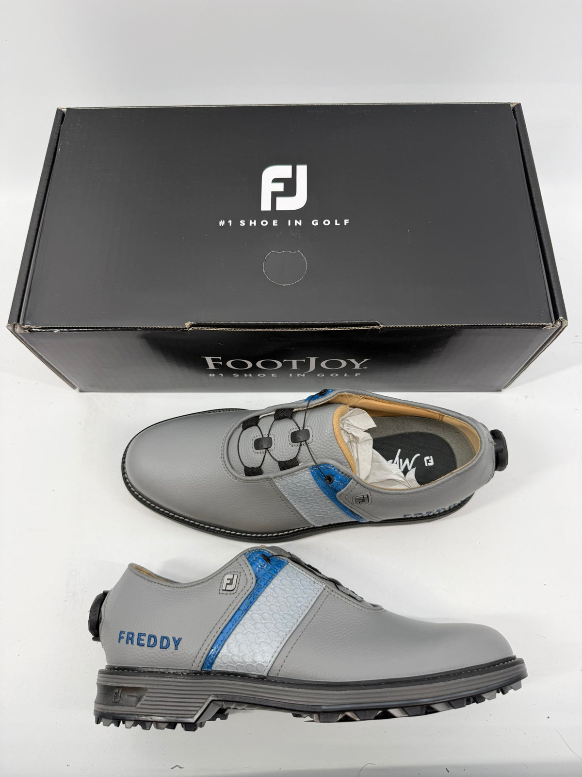 Footjoy Myjoys Premiere Series BOA Packard Golf Shoes Gray Blue Freddy 6 Narrow