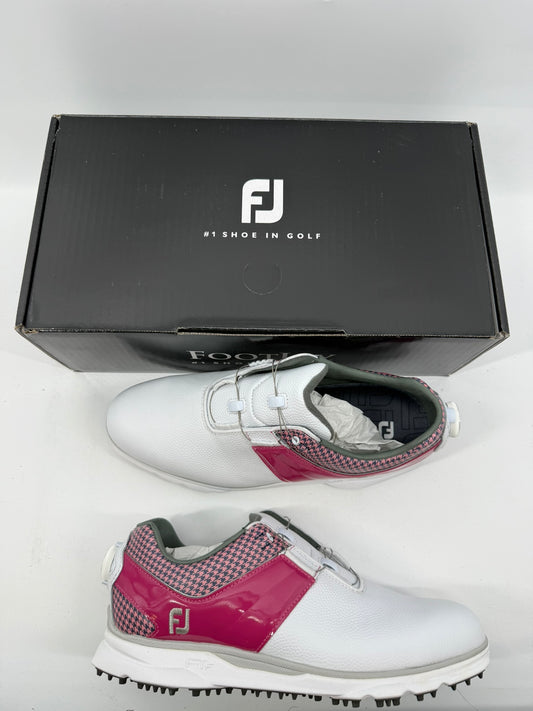 Footjoy MyJoys PRO/SL Golf Shoes BOA Custom White Pink Plaid 7.5 Medium