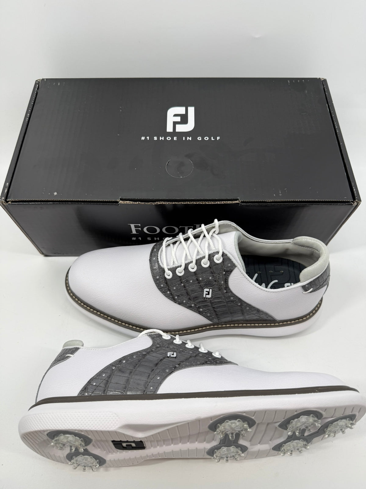 Footjoy Myjoys Traditions Series Golf Shoes White Grey Custom 9.5 Medium