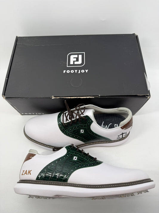 Footjoy Myjoys Traditions Golf Shoes Custom White Green ZAK Scale 12 Med