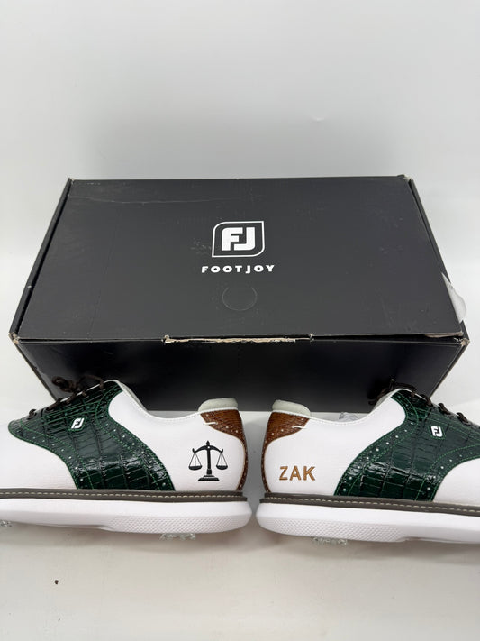 Footjoy Myjoys Traditions Golf Shoes Custom White Green ZAK Scale 12 Med