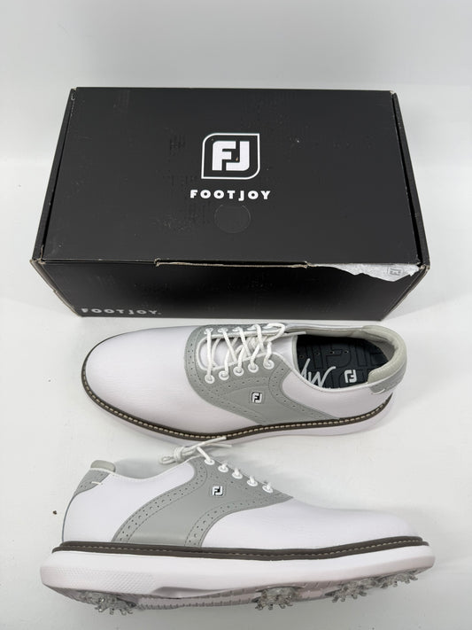 Footjoy Myjoys Traditions Golf Shoes Custom White Silver 7.5 Medium