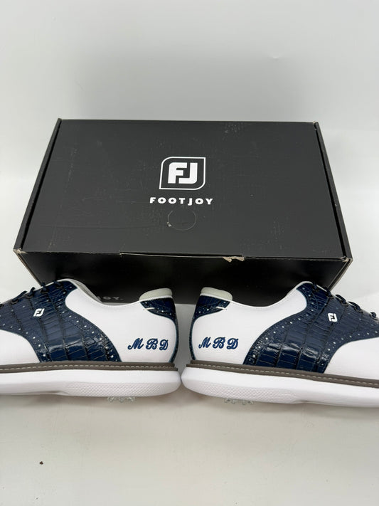 Footjoy Myjoys Traditions Golf Shoes Custom White Navy MBD Initials 11 Wide