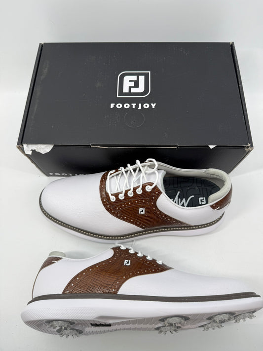 Footjoy Myjoys Traditions Golf Shoes Custom White Brown 10.5 Medium