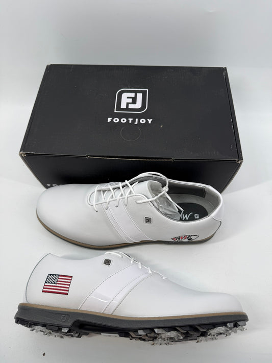 Footjoy Myjoys Premiere Series Saddle Golf Shoes Womens White USA Cards 11 Med