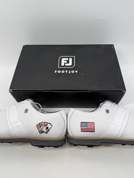 Footjoy Myjoys Premiere Series Saddle Golf Shoes Womens White USA Cards 11 Med