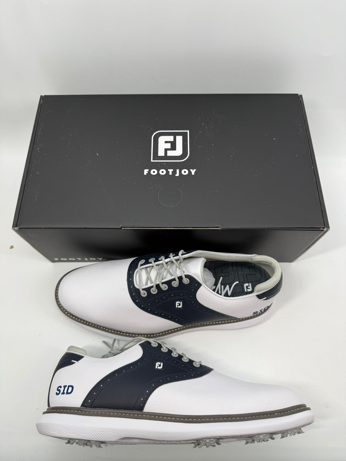Footjoy Myjoys Traditions Golf Shoes Custom White Navy SID 11 Extra Wide