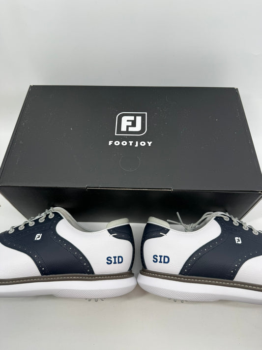 Footjoy Myjoys Traditions Golf Shoes Custom White Navy SID 11 Extra Wide