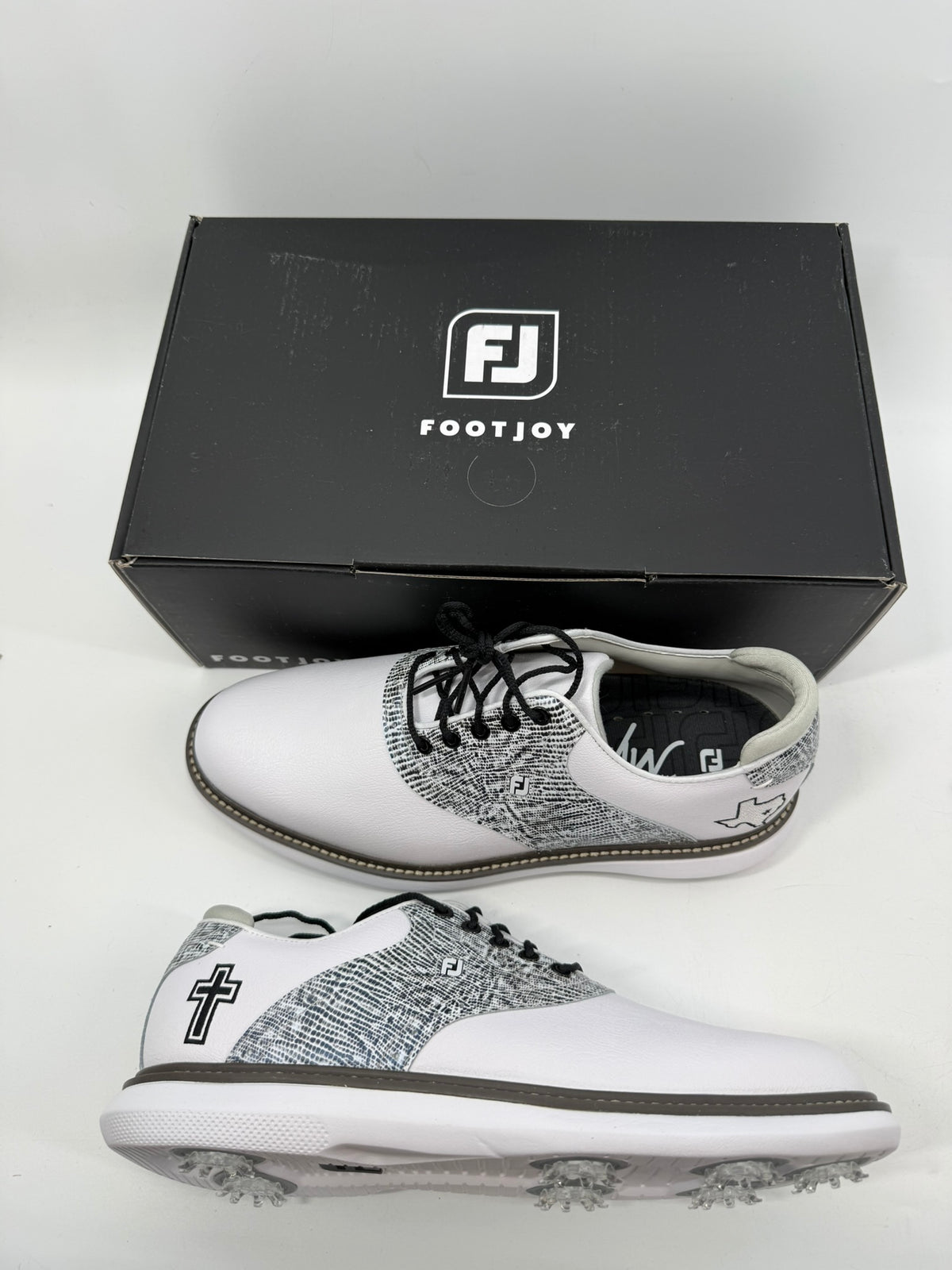 Footjoy Myjoys Traditions Golf Shoes Custom White Gray Texas Cross 9 Medium