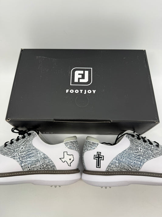 Footjoy Myjoys Traditions Golf Shoes Custom White Gray Texas Cross 9 Medium
