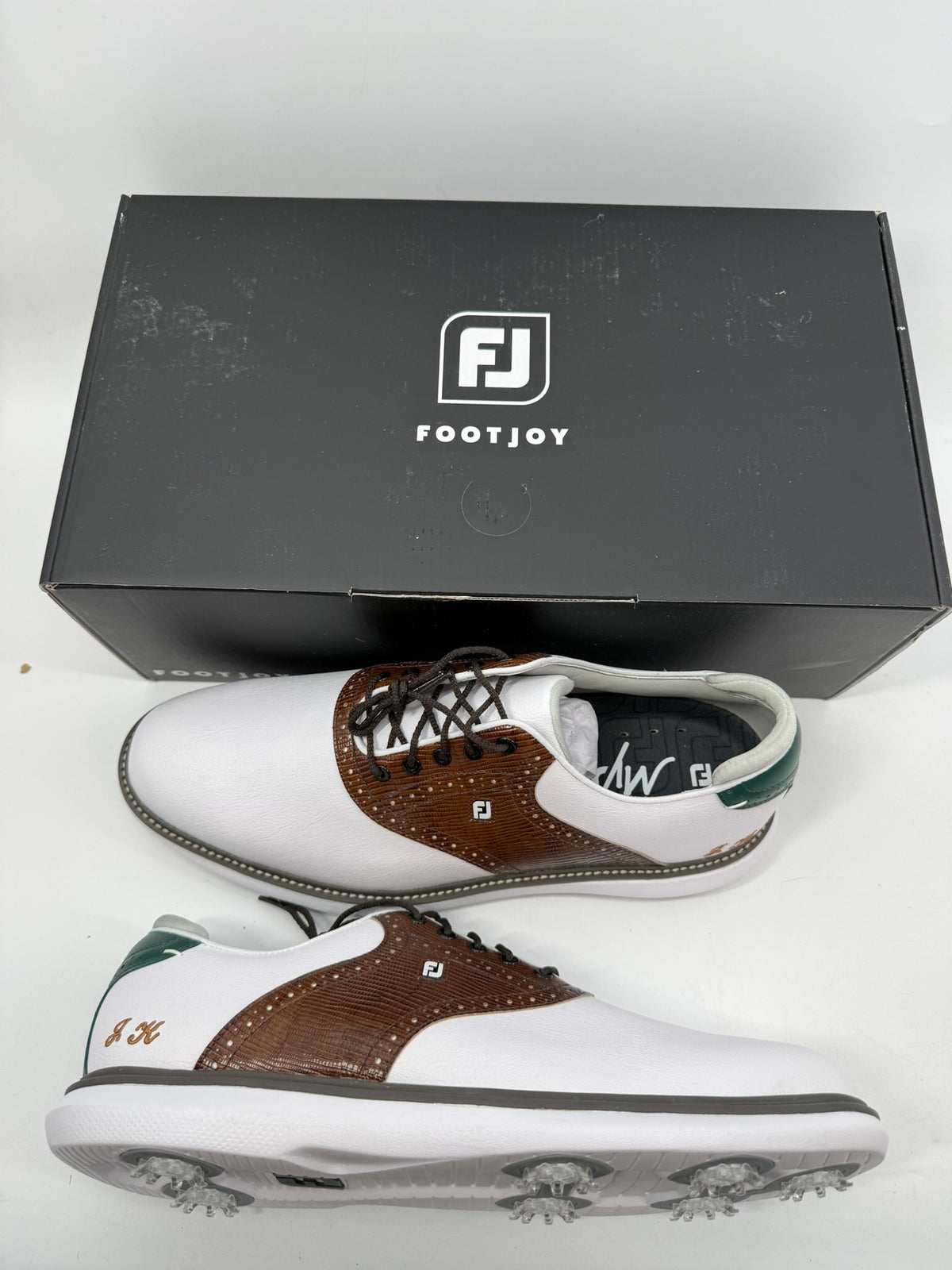 Footjoy Myjoys Traditions Golf Shoes Custom White Tan Green JK 13 Medium