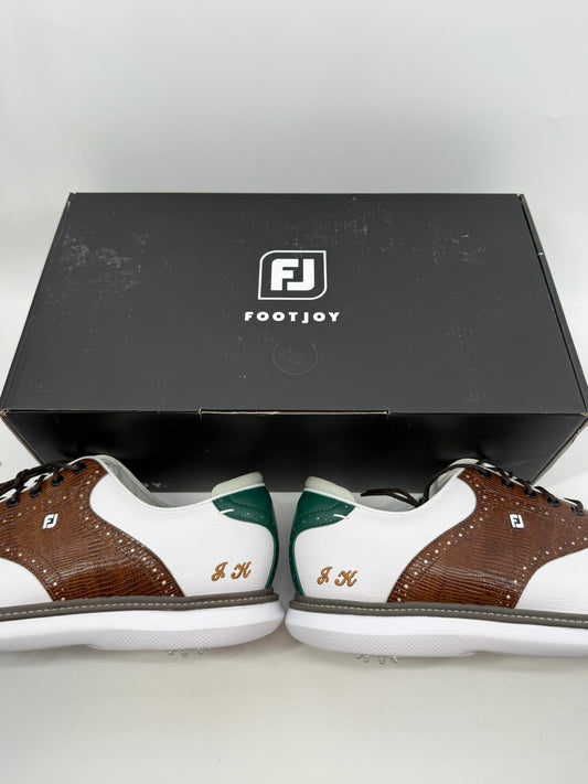 Footjoy Myjoys Traditions Golf Shoes Custom White Tan Green JK 13 Medium