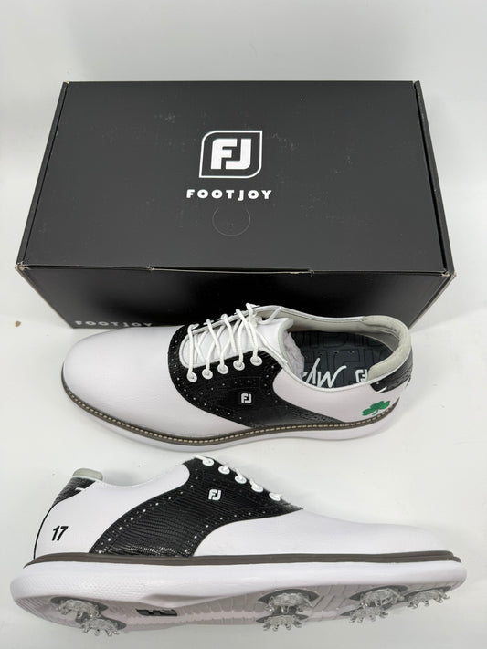 Footjoy Myjoys Traditions Golf Shoes Custom White Black Three Leaf 17 10 Narrow