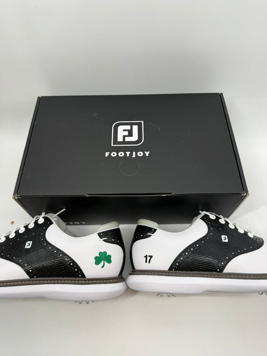 Footjoy Myjoys Traditions Golf Shoes Custom White Black Three Leaf 17 10 Narrow