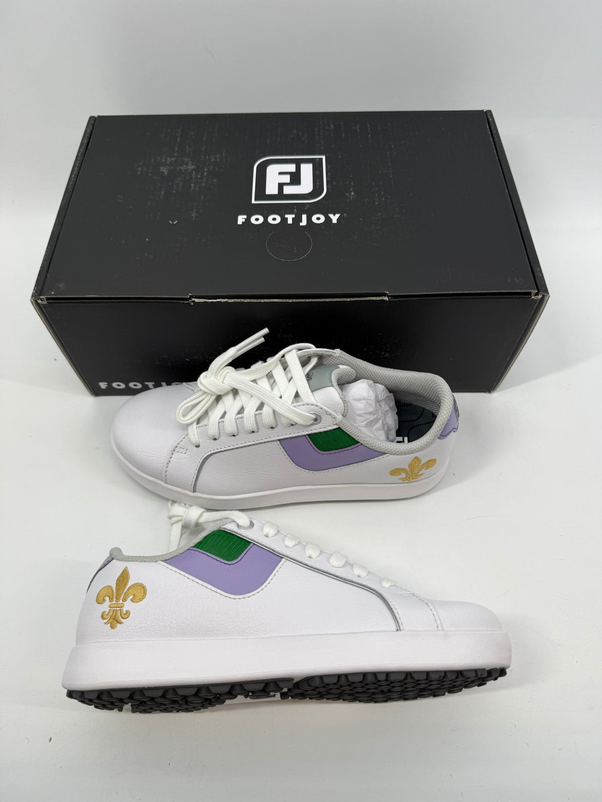 Footjoy Myjoys Links Series Golf Shoes Womens White Lavender Fleur-de-lis 5 Med