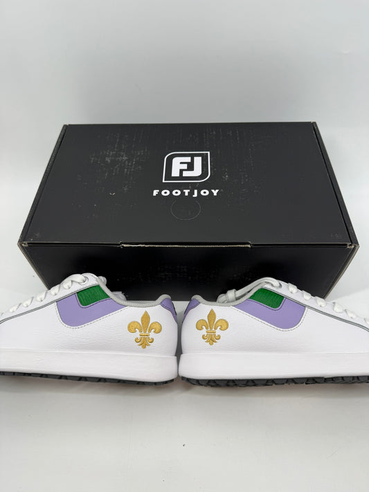 Footjoy Myjoys Links Series Golf Shoes Womens White Lavender Fleur-de-lis 5 Med